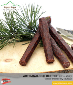 ARTISANAL RED DEER BITER, special smoked dry sausage from wild game - 1 pair - Hirschbeißer