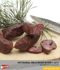 ARTISANAL WILD BOAR BITER, special smoked raw sausage from wild game - 2 pairs - Wildschweinbeisser