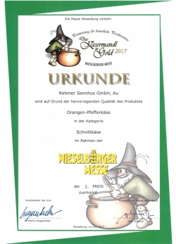 ♥ REHMOCTA cheese at the Kasermandl competition 2017 ... 100/100 points rated! = Gold medal 2 Kasermandl 1 place gold medal