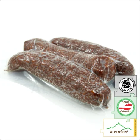 ORGANIC BEEF KAMINWURZEN | Austrian Kaminwurz Speciality | Smoked Raw Sausage made from 100% beef meat | 3 pieces – 150 grams