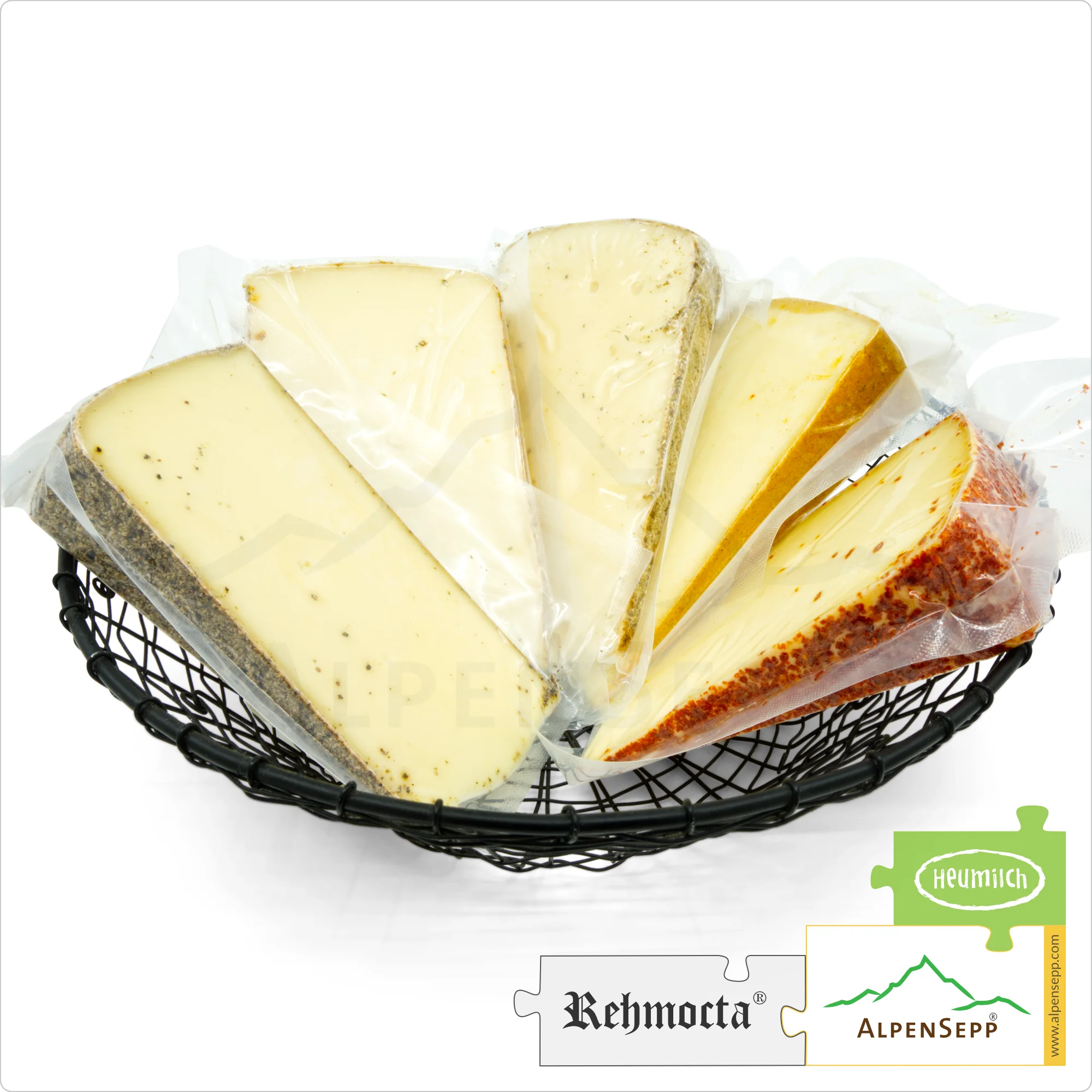 CRAZY CHEESE Cheese Box with 5x REHMOCTA® Cheese Varieties | Ehni, Ähle, Dätta, Peppino & Der Bärige | 1 kg Lactose-Free Cheese