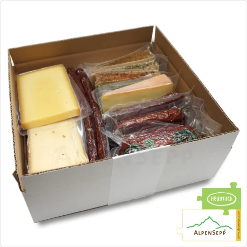 MIXED GIFT BOX » ALPENSEPP® « | GEMISCHTE GESCHENKBOX | Pleasure Box with Cheese + Sausage | Varied Delights for the Palate from the Austrian Alps | 3,3 kg 1 GIFT BASKET | GIFT BOX 'AlpenSepp' with cheese + sausage | varied delights for the palate from the Alps | 3.3 kg