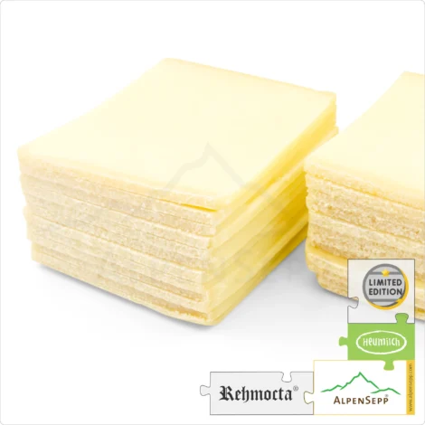 RACLETTE CHEESE Slices - REHMOCTA mild-spicy | 20+ slices of lactose-free sliced cheese for grill and hot stone | thinly sliced | 500 grams