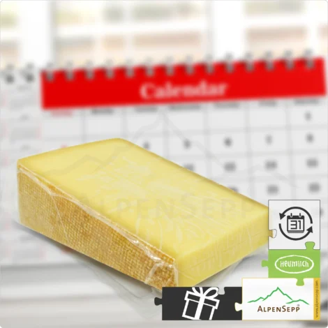 GIFT SUBSCRIPTION MOUNTAIN CHEESE + SEMI HARD CHEESE – 1,1 KG | GESCHENKSABO BERG- & SCHNITTKÄSE | ends automatically | 5x alternating DELUXE cheese variety per delivery | choose delivery and duration