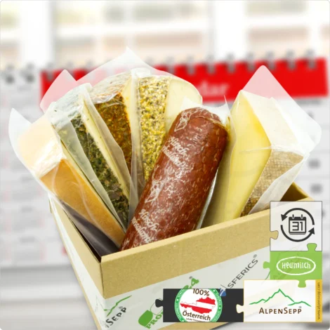 GIFT SUBSCRIPTION MIX - 1,4 KG | MOUNTAIN CHEESE + SEMI HARD CHEESE + GAME SALAMI | GESCHENK ABO MIX | ends automatically | alternating content per delivery | choose delivery and duration