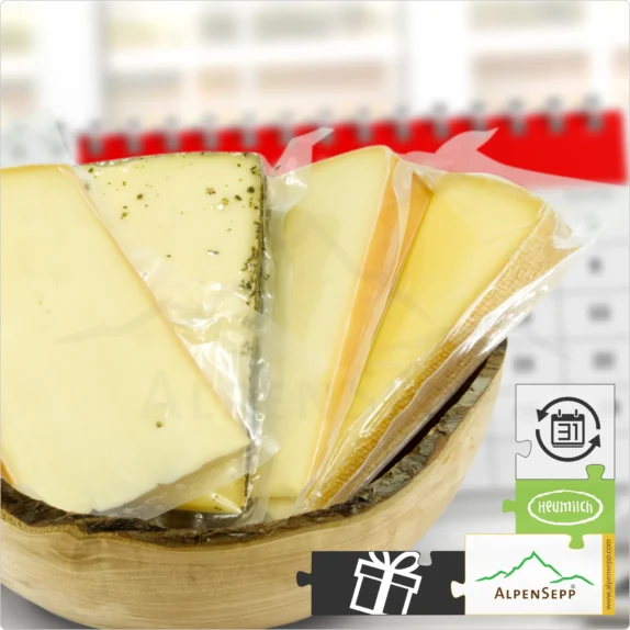 GIFT SUBSCRIPTION MOUNTAIN CHEESE + SEMI HARD CHEESE – 1,1 KG | GESCHENKSABO BERG- & SCHNITTKÄSE | ends automatically | 4x semi-hard cheese + 1x mountain cheese alternating per delivery | choose delivery and duration 8 GIFT SUBSCRIPTION SEMI-HARD CHEESE - 1 KG | lactose-free | ends automatically | 5x alternating DELUXE cheese variety per delivery | choose delivery and duration