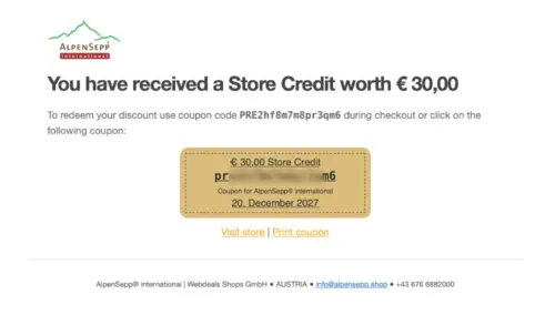 receiving voucher alpensepp 1000